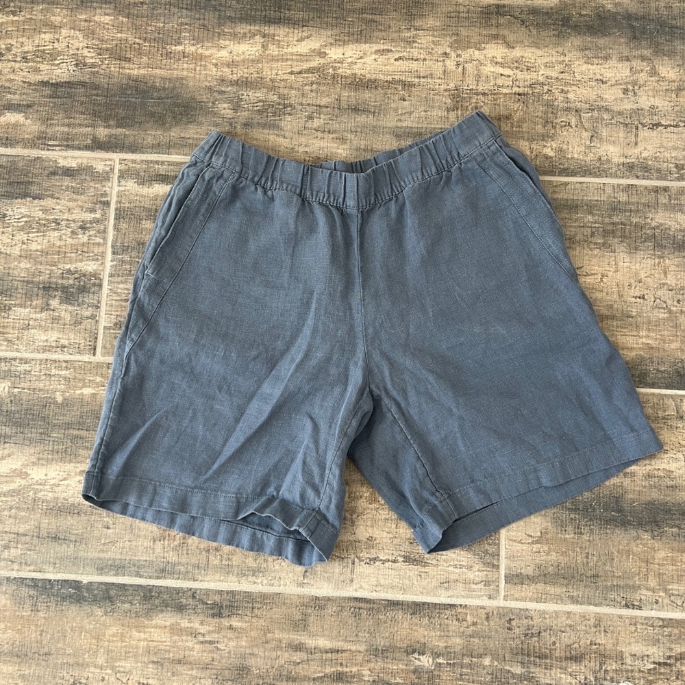 Pure Jill Shorts Women XS Blue Garment Dyed 100% Linen Elastic Waist Pockets